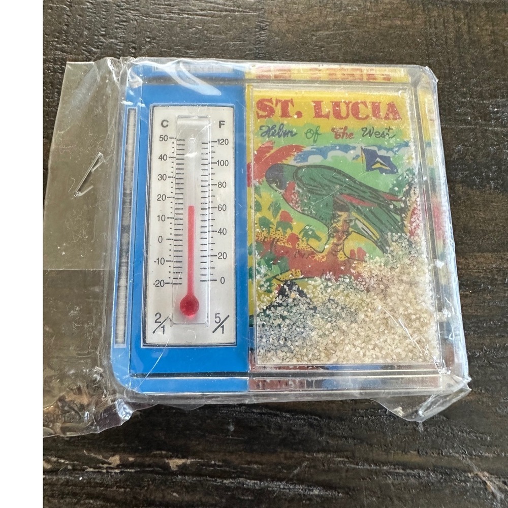 Vintage St. Lucia Souvenir Magnet Thermometer Parrot Helen of the West New